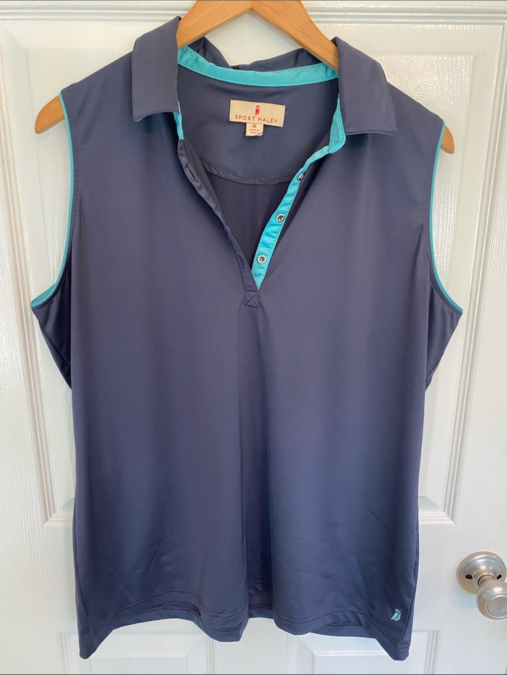 Sport Haley Sleeveless Polo Tank in Navy with Aqua Accents